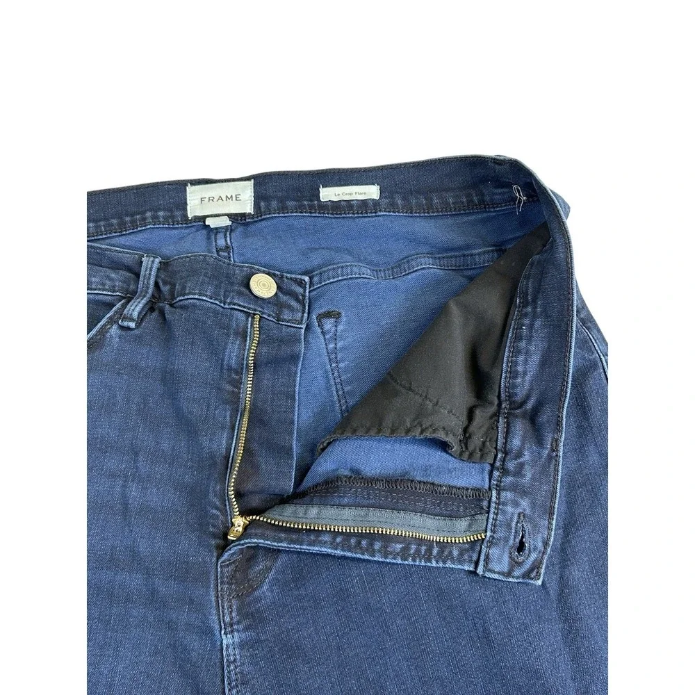 FRAME Le Crop Flare Raw After Jeans High Rise Ankle Fiona Dark Wash Blue Size 34 - Picture 5 of 8